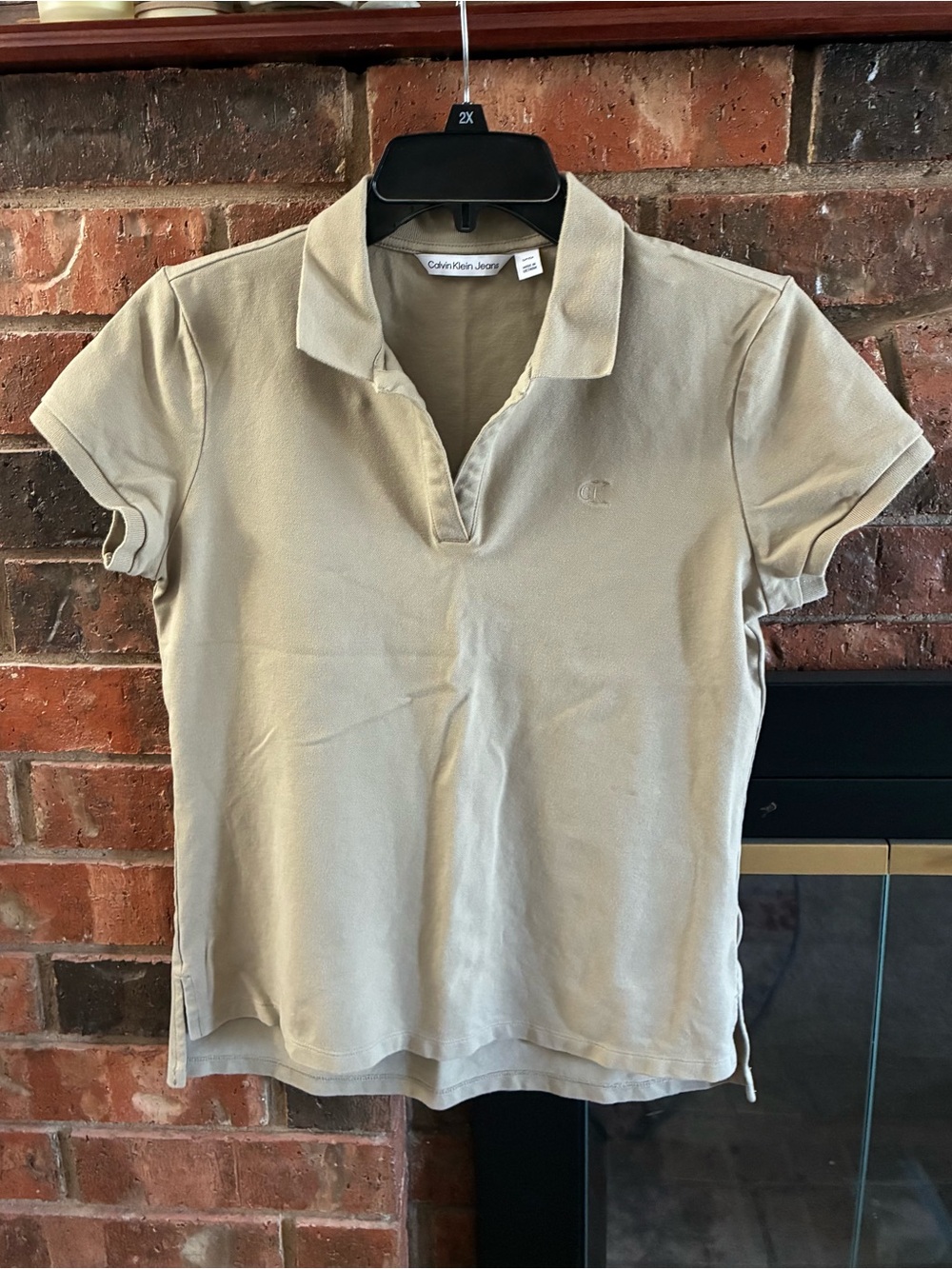 Calvin Klein Women’s Short Sleeve Polo Top - Beige